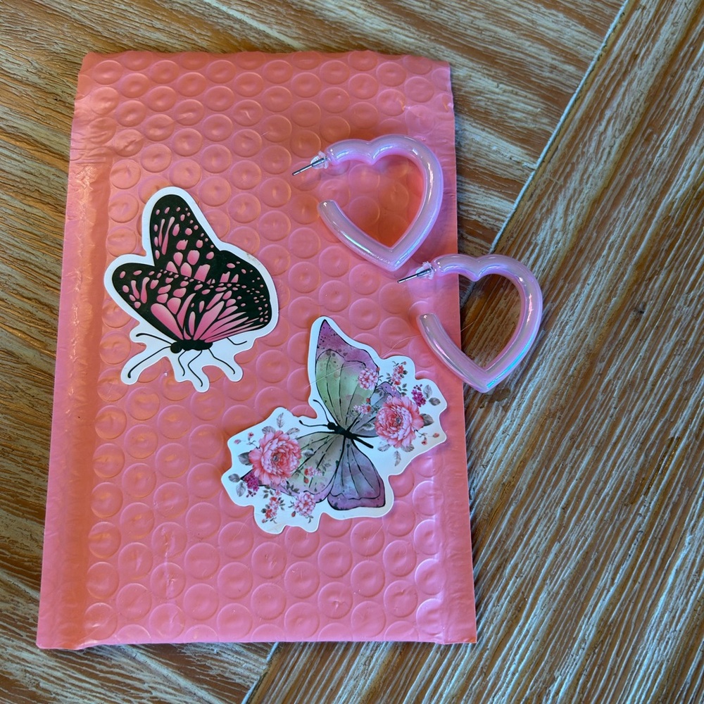 Pink Heart Hoop Earrings